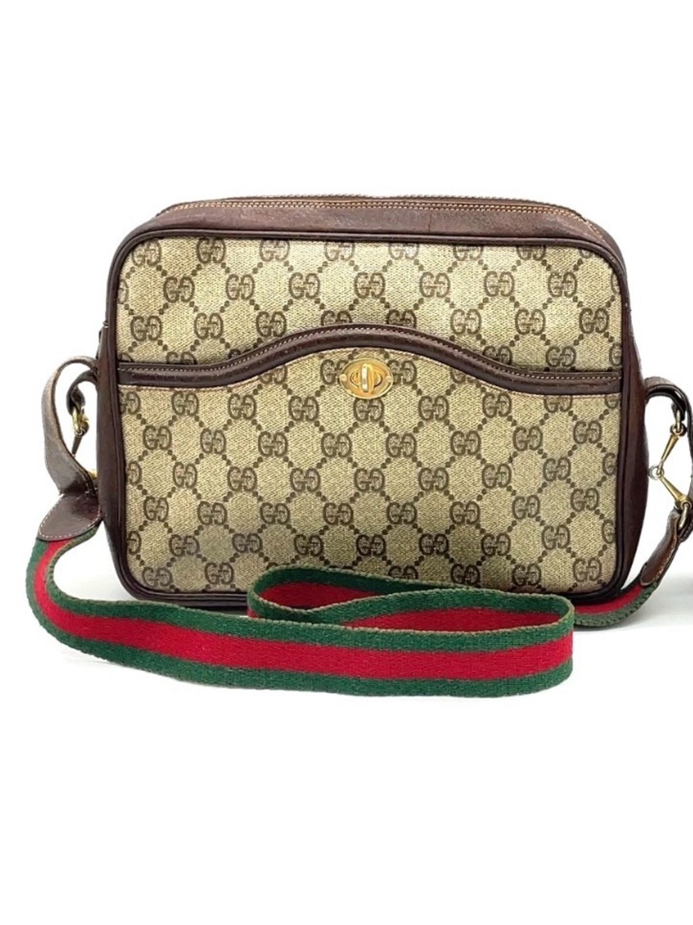 Auth Gucci GG Supreme PVC
Leather Brown Shoulder Bag